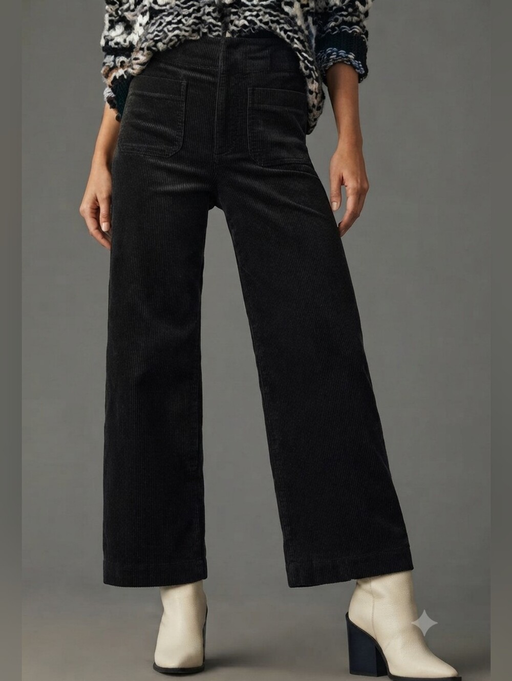 ​Anthropologie Maeve The Colette Corduroy Crop Wide-Leg Pants Black Size 32